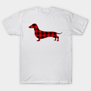 Dachshund Red Buffalo Plaid Christmas T-Shirt